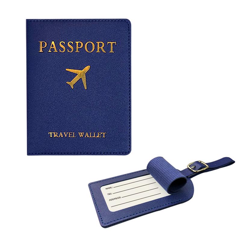 "PU Leather Luggage Tag & Passport Cover Set with Cross-Border Airplane Design"