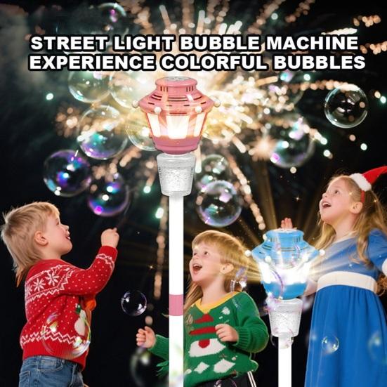 Street Lamp Bubble Machine with Music & LED Lights, Automatic Bubble Blower for Kids, Adjustable Height 21-47", Detachable Wand, Rechargeable Outdoor