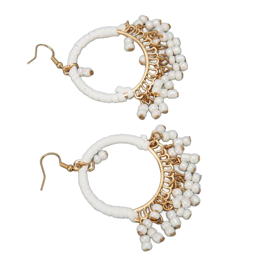 Women Beaded Tassel Earrings Stylish Alloy Long Hoop Beaded Dangle Earrings for Daily Wear Long Beaded Tassel Earrings