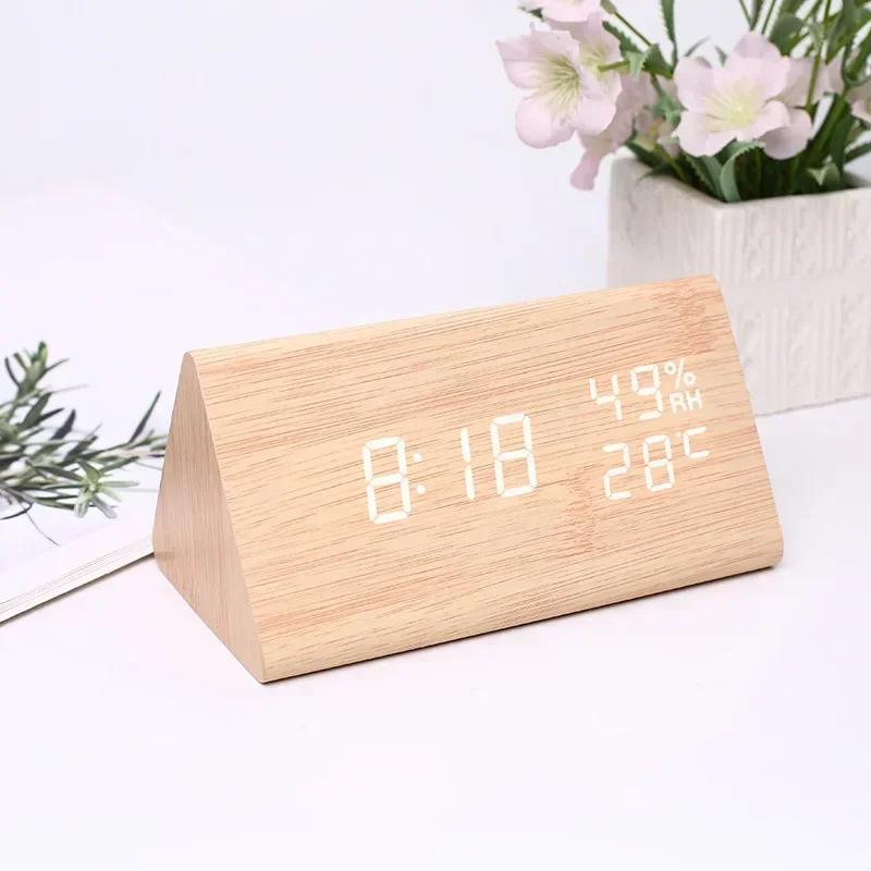 Digital Clock LED Wooden Alarm Clock Table Sound Control Electronic Clocks Desktop USB/AAA Powered Decoration Home Table Decor