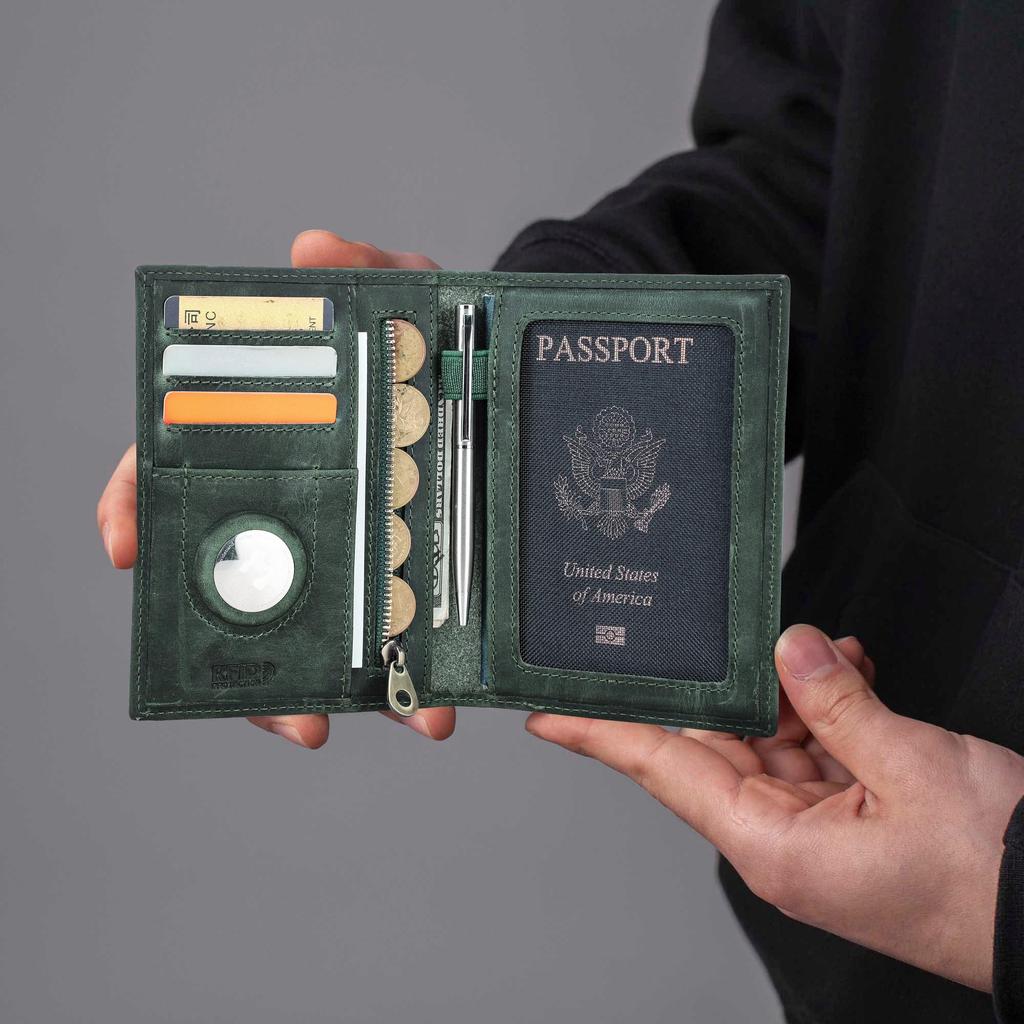 CONTACT'S Genuine Leather Passport Wallet Business Credit Card Holder Anti-lost Travel Purse