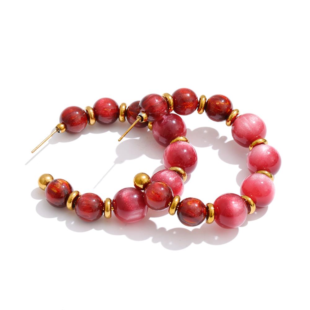 Eetit Colorful Acrylic Resin Beads C-Shape Hoop Earrings Stainless Steel Fashion France Handmade Jewelry for Women Accessories