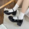 British College Style Jk Uniform Small Man Small Leather Shoes Black High Heel Patent Leather Mary Jane Shoes Women's New 2025