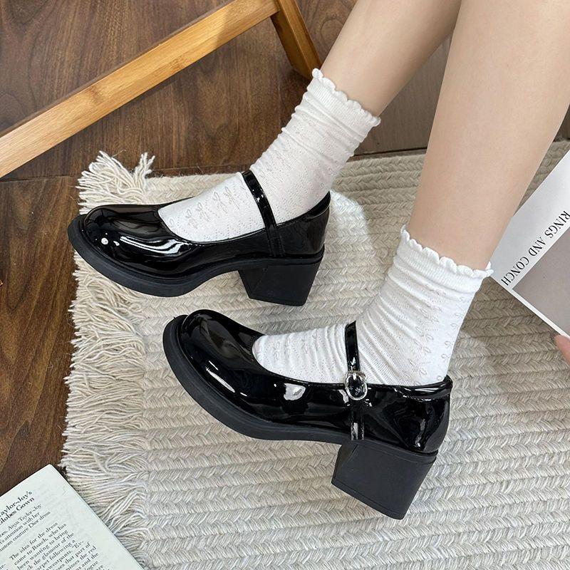 British College Style Jk Uniform Small Man Small Leather Shoes Black High Heel Patent Leather Mary Jane Shoes Women's New 2025