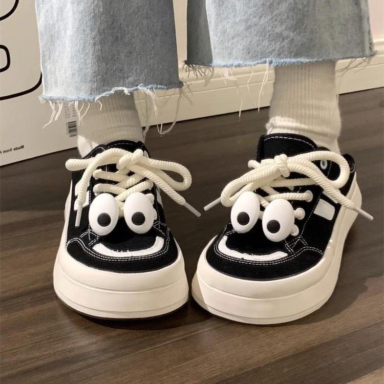 Thick-soled Big-eyed Ugly Canvas Shoes for Women, New Campus Board Shoes In the Summer and Autumn of 2024, Breathable and Versatile Casual Shoes