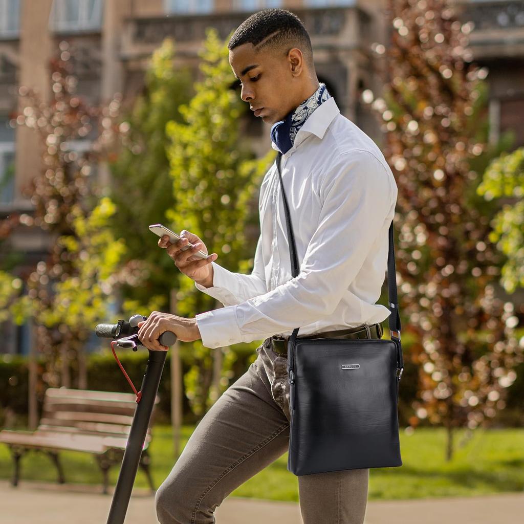 Сумка через плечо Почтальон Натуральная Итальянская Деловая Кроссбоди Хранение для дюймового iPad [Bannus] Сумка, Мужская сумка, Маленькая, Кожа, Кожа, Сумка, Черная, Сумка,