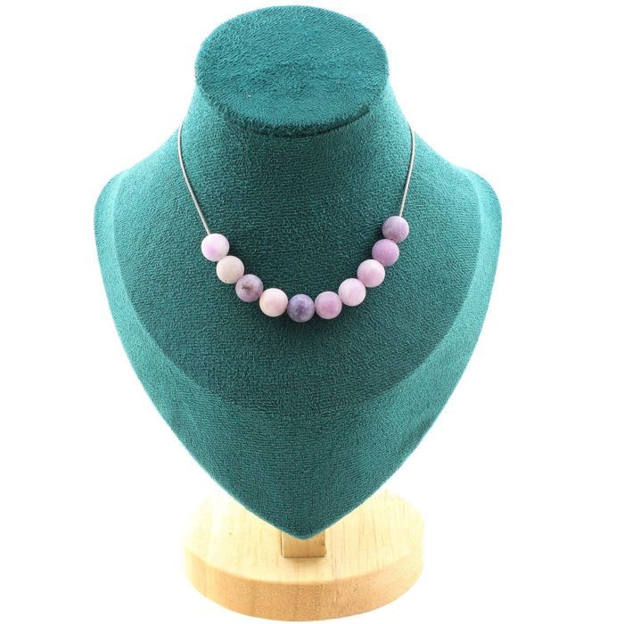 Pierres et Minéraux. Collier 10 perles Mica violet mat 8 mm. Chaine en acier inoxydable Collier femmes, hommes. Taille personnalisa