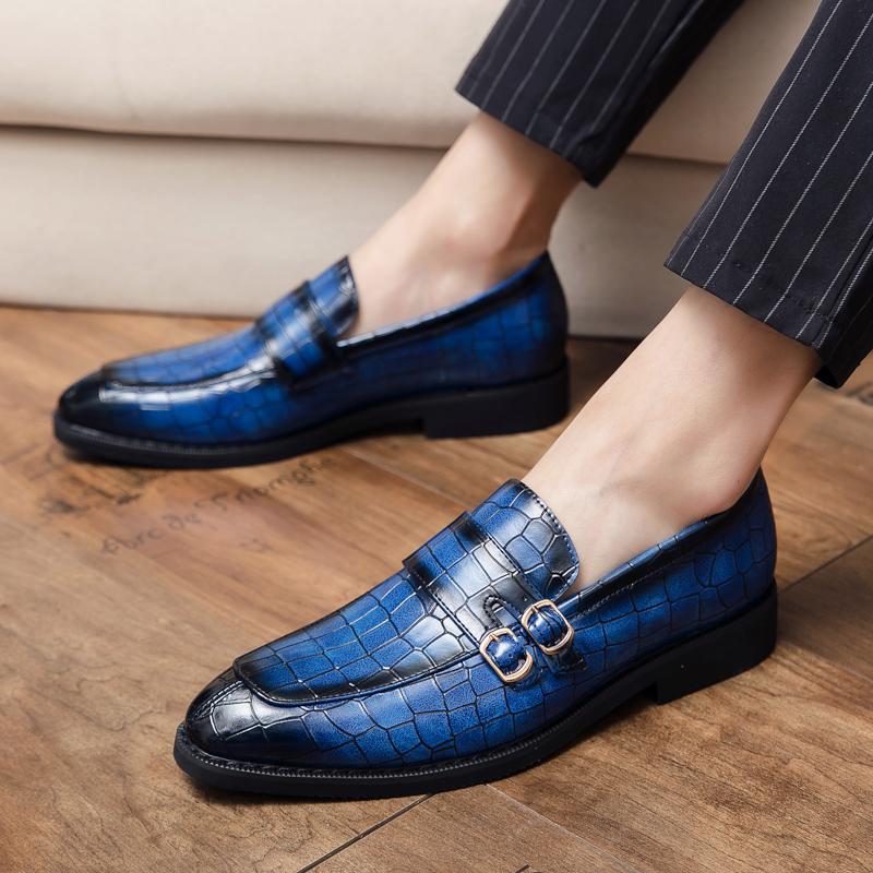 Newest Vintage Blue Genuine Leather Men'S Loafers Low-Heel Comfortable Men Formal Shoes Big Size Slip-On Leather Shoes Casual Men