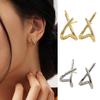 1 Pair Women Earrings Geometric Cross Alloy Hollow Out Anti-slip Smooth Stud