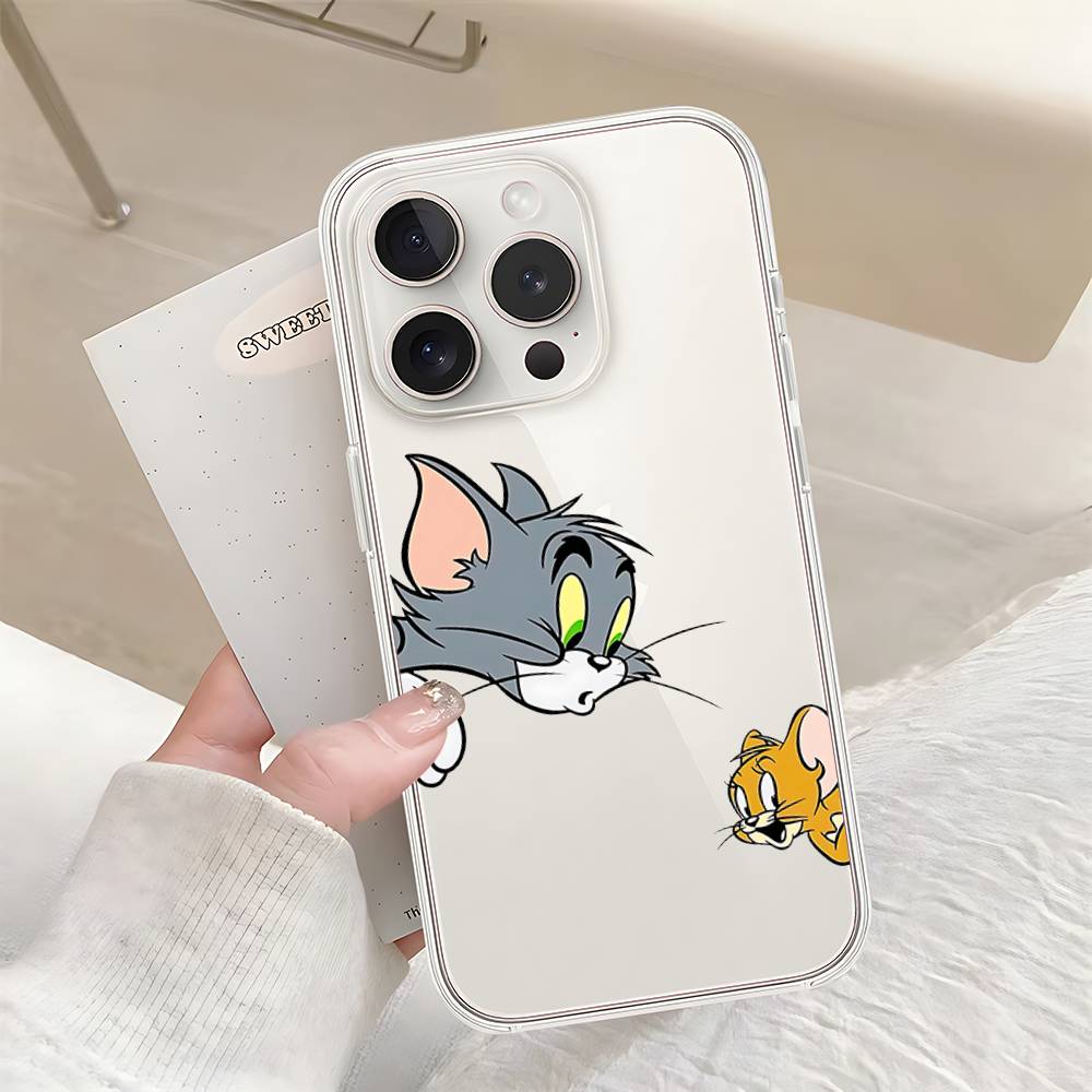 Милый Чехол для Телефона с Джерри и Томом Для IPhone 17 16 15 14 Plus 13 12 11 Pro Max Задняя Крышка Телефона Прозрачный Ударопрочный Чехол