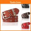 Модный кожаный ремень для женщин с двойными глазами выхлопных труб и декором с заклепками для повседневной и офисной носки