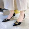 Fashion Temperament Pointed Toe Ladies Pumps 2024 New Fashion Metal Decoration Thin Heel High Heels Korean Mid Hollow Party Dress Shoes