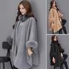 Lady Winter Cape Coat Dolman Sleeves Thick Shawl Loose Stand Collar Solid Color Faux