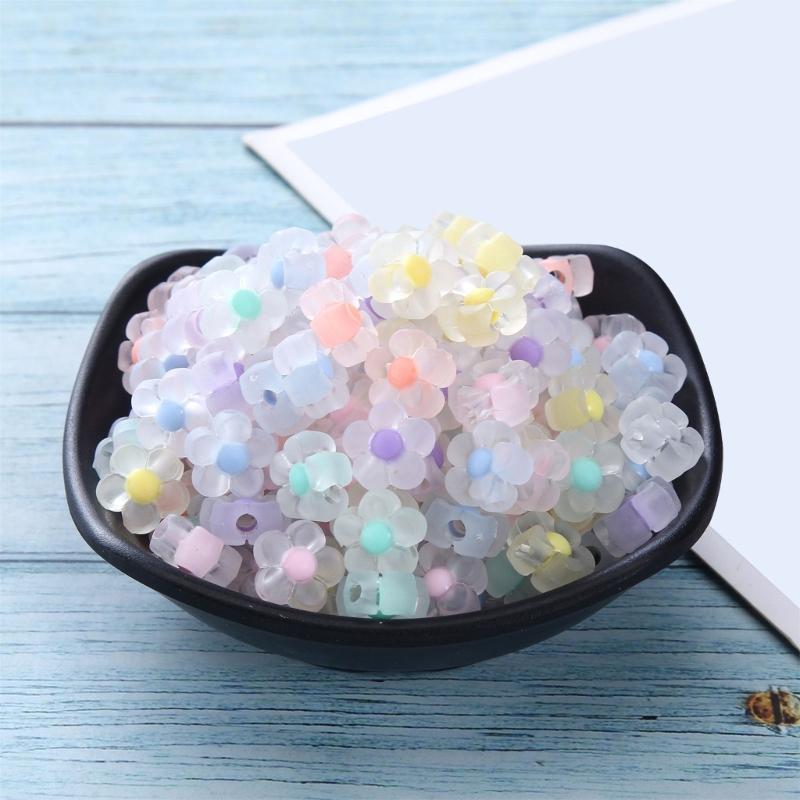100pcs Sunflower Acrylic Beads Matte Transparent Mixed Colors Spacer Bead for Handmade Jewelry Bracelet Supplies