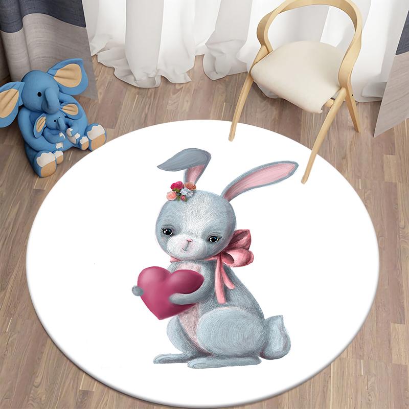 Детский ковер с принтом кролика Kawaii, коврики с кроликом, круглый ковер для гостиной, напольный коврик, фланелевый противоскользящий коврик для детей