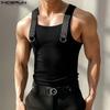 Summer Men Sleeveless Patchwork Strap Solid Color Casual Tank Tops