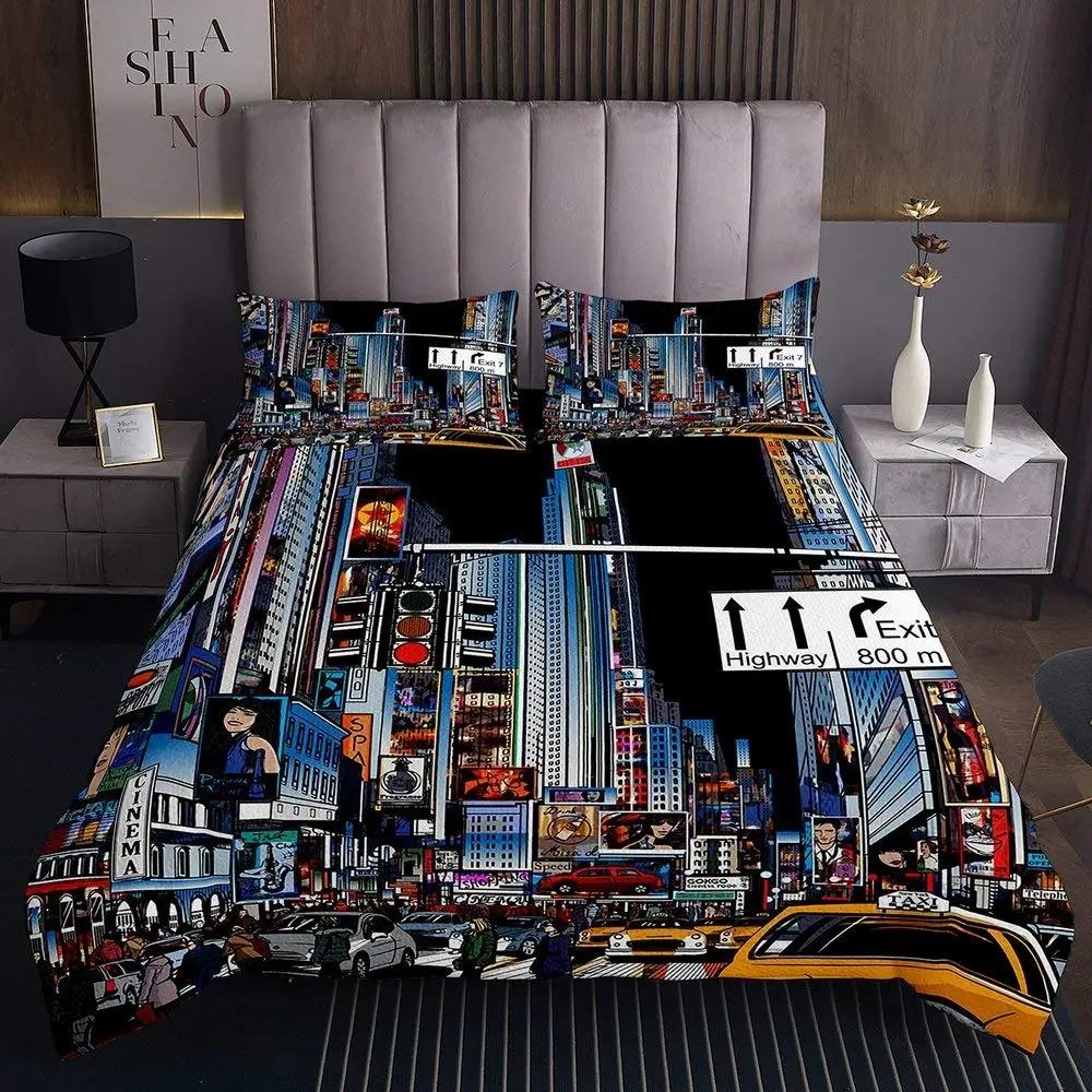 New York Duvet Cover Set Skyline Print Decorative 2/3 Piece Bedding Set With Pillow Shams Twin Full Queen King Size Room Decor