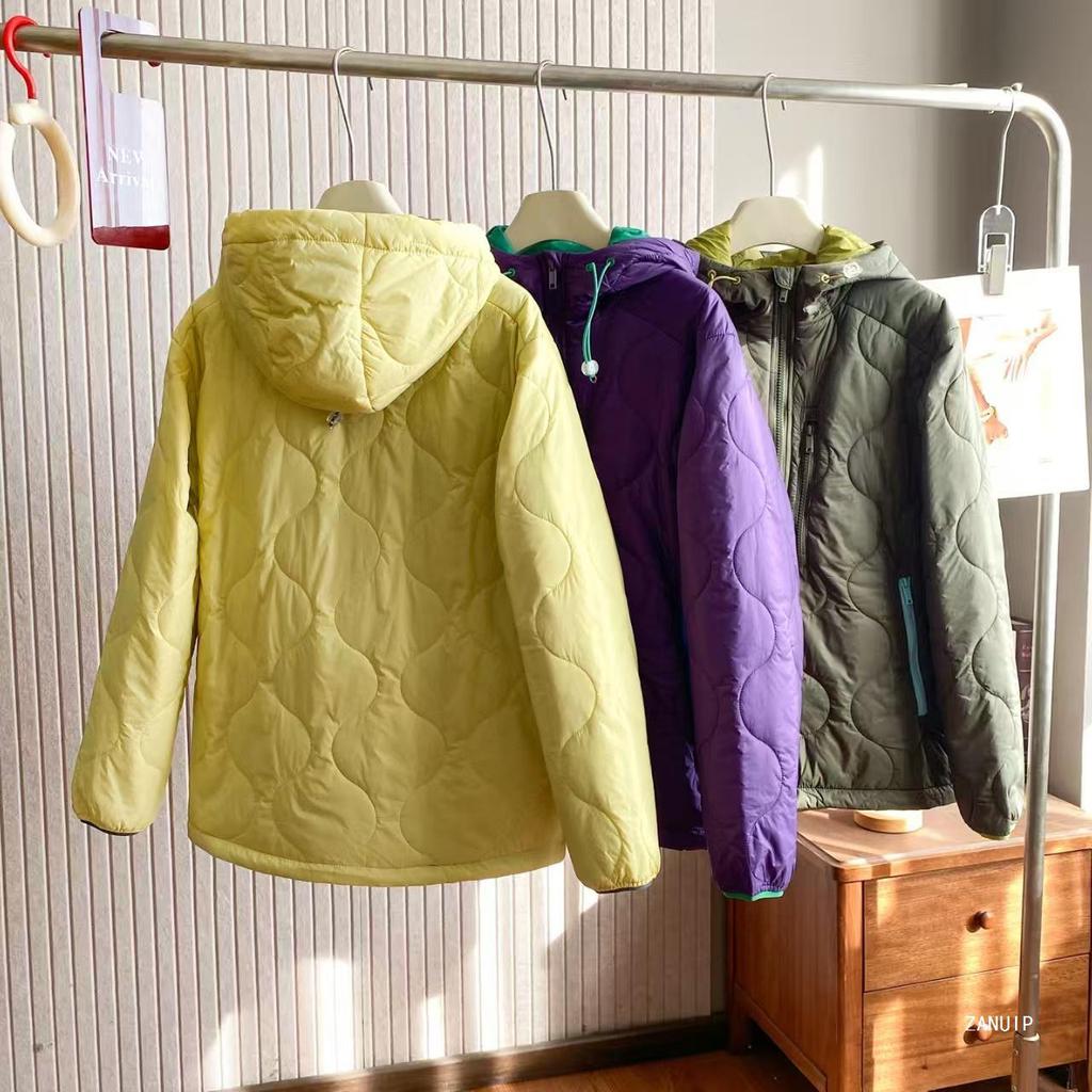 Мужская и женская легкая хлопковая куртка 2025 A/W, цветовой блок фиолетовый/желтый, горный стиль, воротник-стойка, длинный рукав