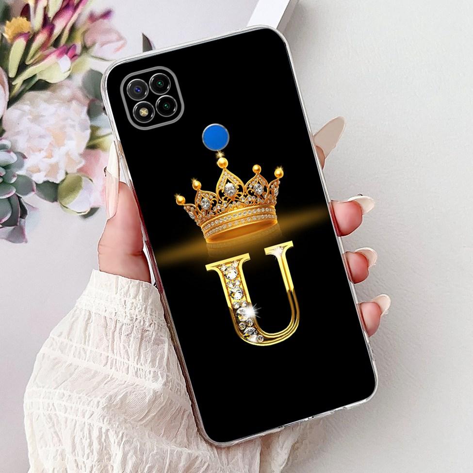 Прозрачный чехол для Redmi 9C NFC Чехол для Redmi 9C Прозрачный Модный Роскошный Буквы A-Z Корона Мягкий ТПУ Чехол для телефона