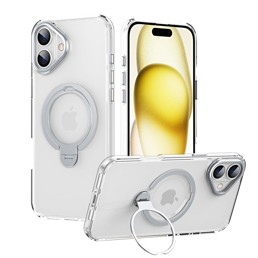 KEYSION Прозрачный матовый чехол для MagSafe для iPhone 16 16 Plus с вращающимся на 360 ° магнитным кольцом-подставкой, противоударная задняя крышка для телефона