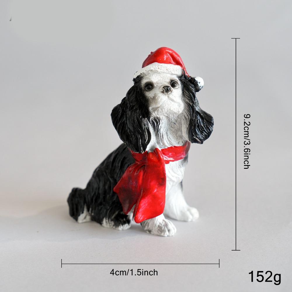 Creative Christmas Hat Dog Sculpture Puppy Modern Christmas Ornament Exquisite Sitting/Standing Position Deer Desktop Ornament