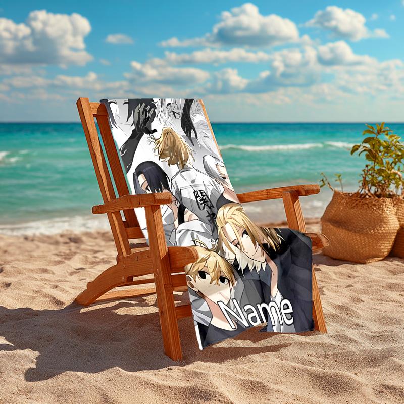 Personalized customized proof beach towel with Tokyo Revengers pattern - soft, absorbent,quick-drying,perfect swimming,camping&bathing