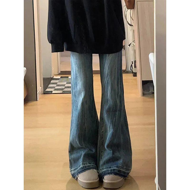 Ретро джинсы микро-клеш с высокой посадкой: Дизайн для похудения больших размеров для весны и осени, увеличивает рост и удобно скрывает фигуры типа «груша».