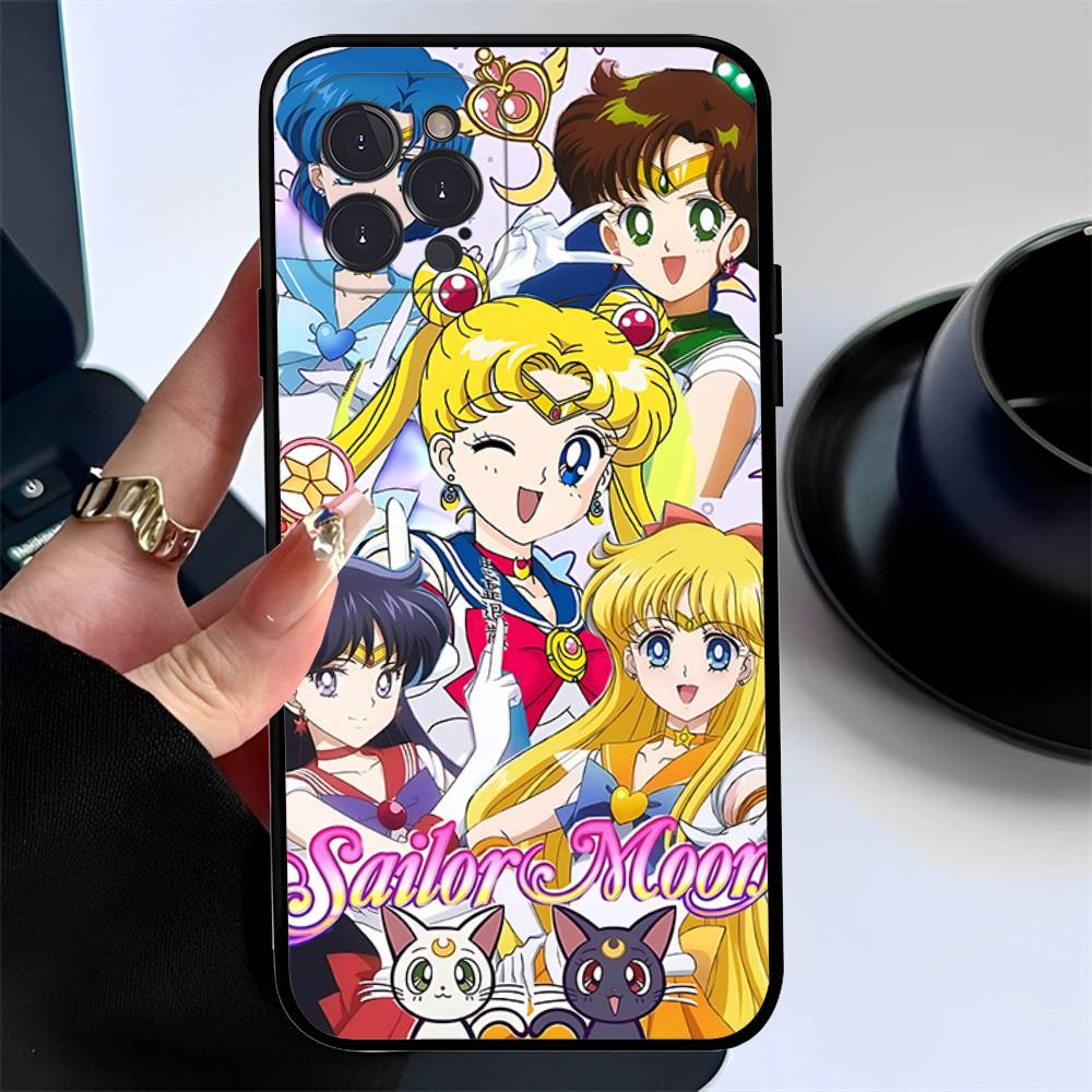 Чехол для телефона Аниме Девочка-морячка S-Sailormoons Луна Для IPhone 17 Air 16 15 14 Plus 13 12 Mini 11 Pro Max Черный