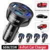 Автомобильное зарядное устройство с 4 портами, адаптер питания с синим светом, быстрая зарядка, 35 Вт/66 Вт, автомобильное зарядное устройство для телефона, быстрая зарядка, QC 3.0, детали для сотовых телефонов