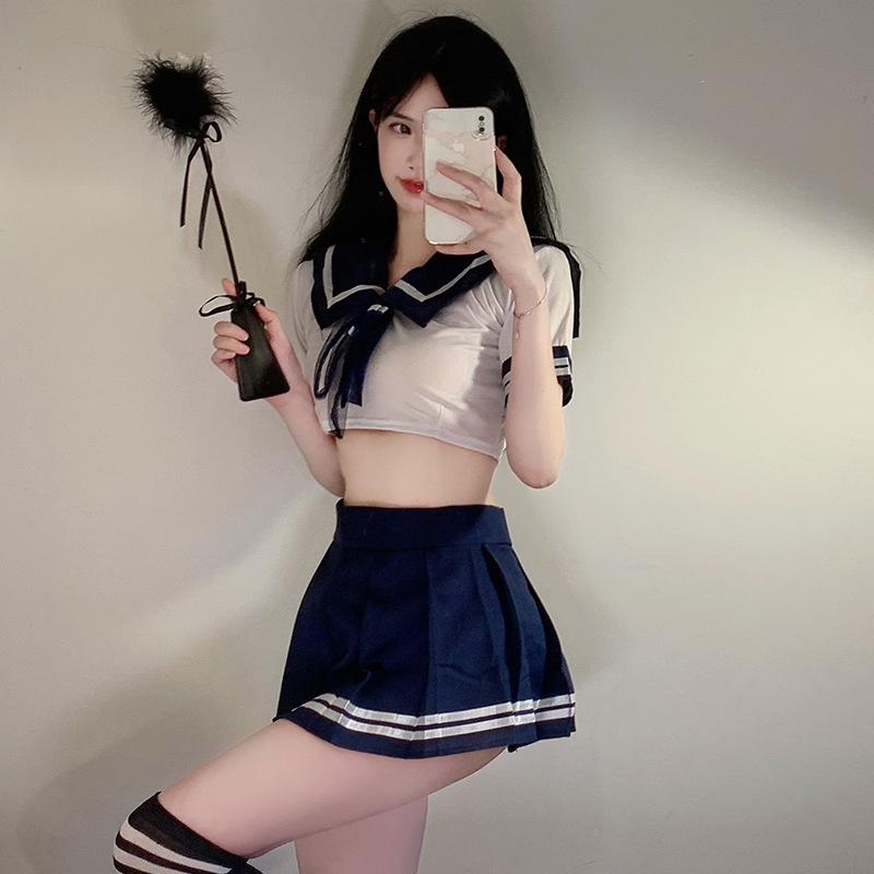 Sexy Women's Role Play Set Sexy Lingerie Bra Crotchless Uniform Set Sex Nightdress Kit Exotic Clothing Student Uniform Outfits