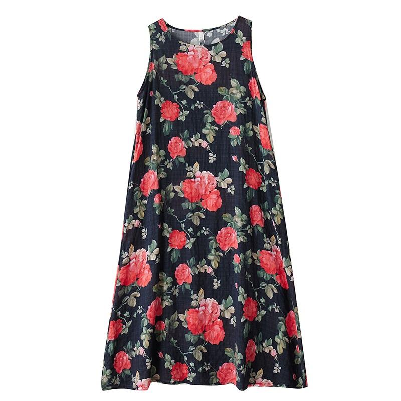 Новое хлопковое винтажное платье с цветочным принтом без рукавов больших размеров для женщин, повседневное свободное длинное летнее платье