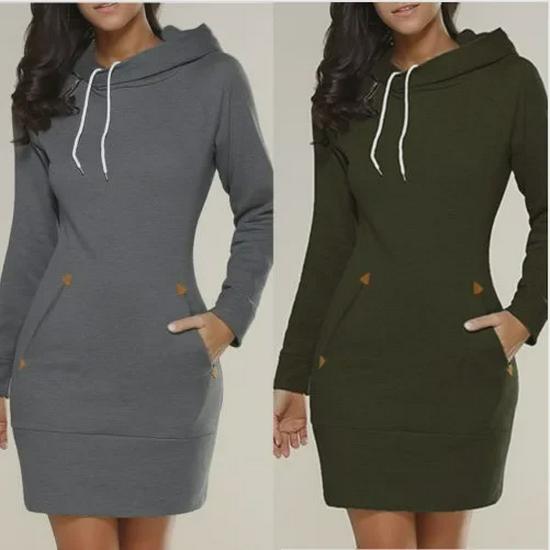 Hooded Zipper Pullover Mid-Length Sweater Dress - New Style
