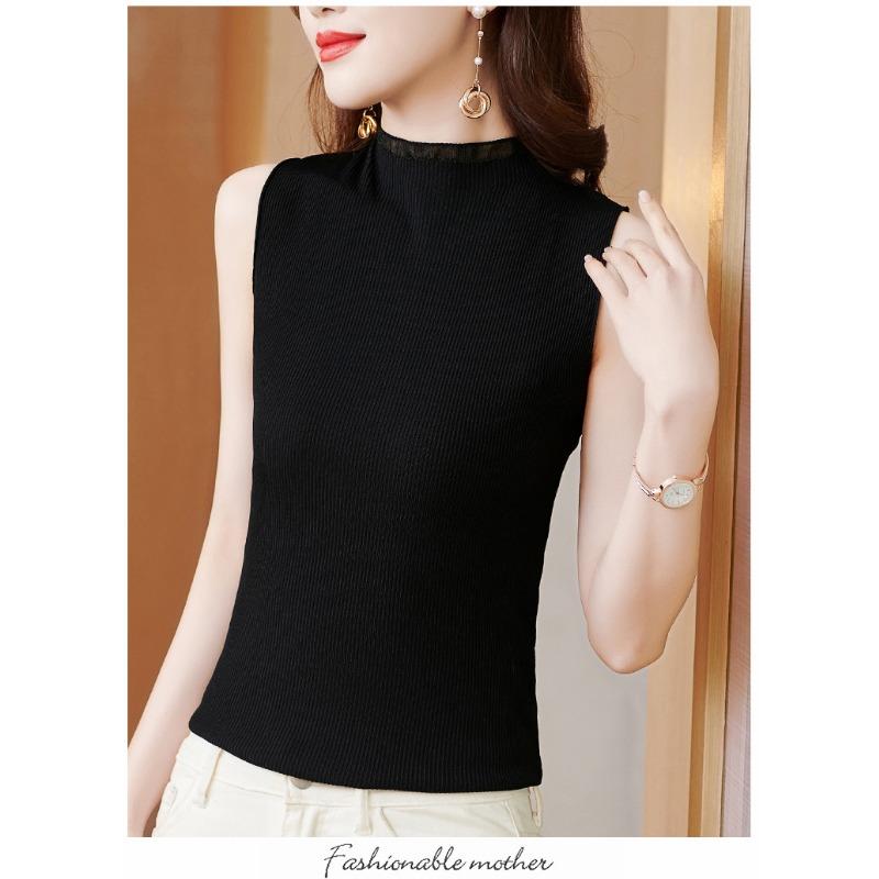 Летний вязаный свитер без рукавов с полуводолазкой, однотонный пуловер, внутренний и внешний топ, повседневный базовый жилет, женская облегающая однотонная одежда 2788