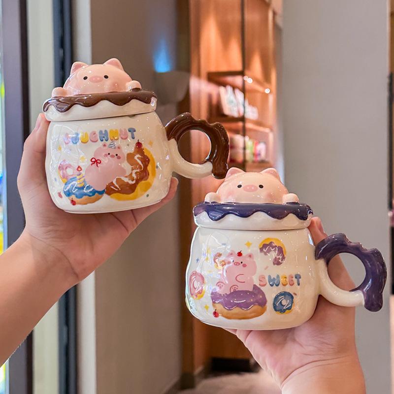 Birthday Gift, Cute Piggy Ceramic Mug with Lid Gift Box, Couple Girlfriend Drinking Cup As a Gift