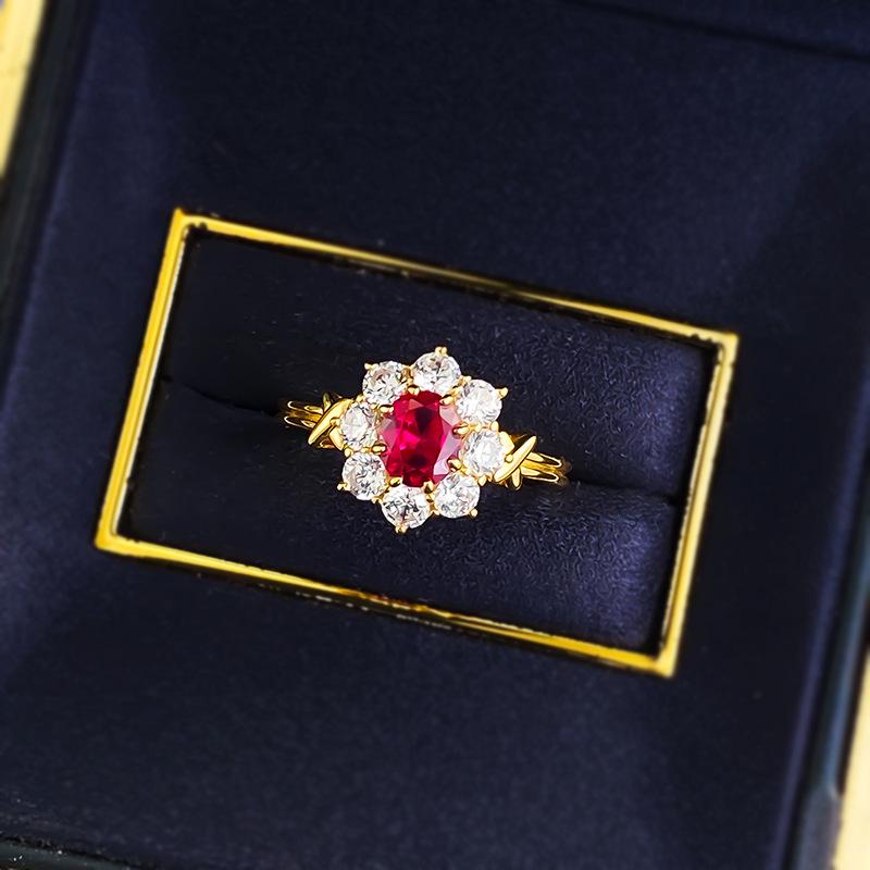 Кольцо Xiancan из серебра S925, овальное, цвет голубиной крови - Дизайн с цветами и крестом