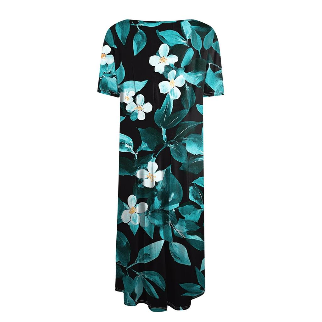 Женское свободное повседневное и модное платье с круглым вырезом и короткими рукавами, средней длины с принтом