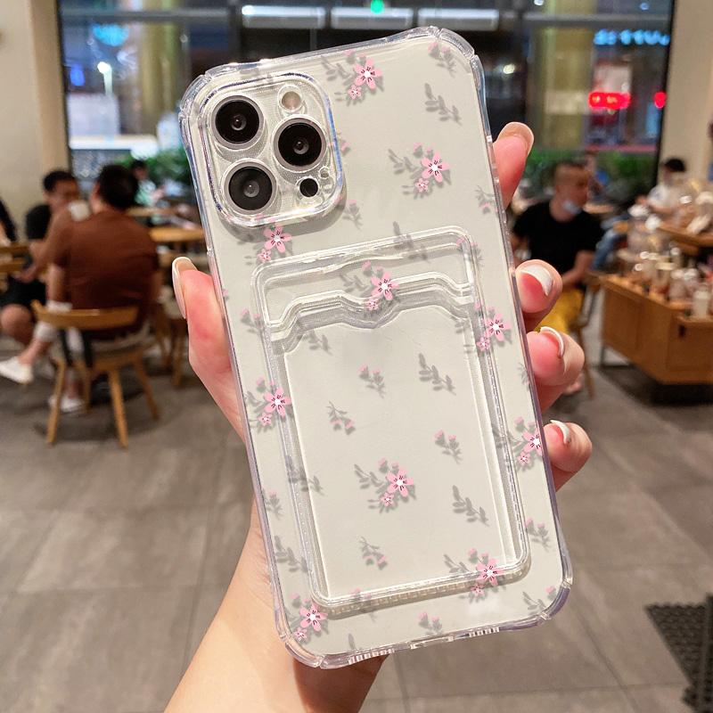 Чехол для телефона с держателем для карт для iPhone 13 Funda iPhone 11 16 Pro Max 16E 14 15 12 XR X Xs 7 8 Plus, противоударный, мягкий, с цветочным узором из ТПУ