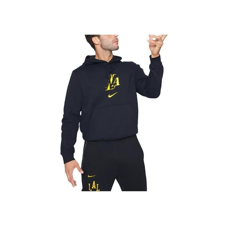 Nike Худи с капюшоном Club Fleece Городская версия НБА Лос-Анджелес Лейкерс Буквенный Худи Повседневная Толстовка с длинным рукавом Мужские Худи Черный DZ0088-010