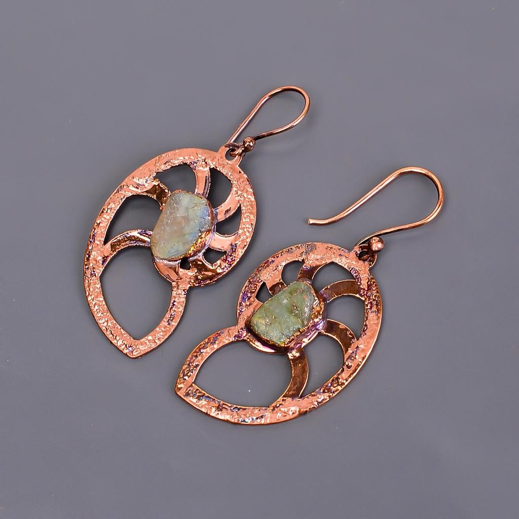 Friendship Day Sale Labradorite Stone Copper Dangling Electroformed New Earrings V-109