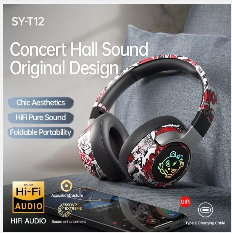 SY-T12 Bluetooth Игровая гарнитура Шумоподавление Накладные Портативное Аудио с 15-часовым временем работы от батареи для геймеров