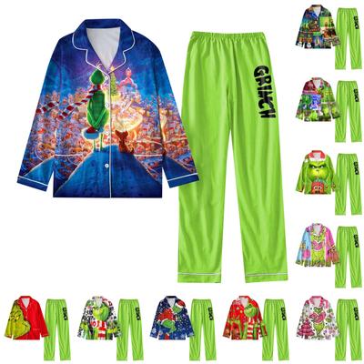 Женский костюм из 2 предметов с принтом, топ на пуговицах с длинными рукавами, широкие брюки, комплект, пижамный домашний повседневный костюм