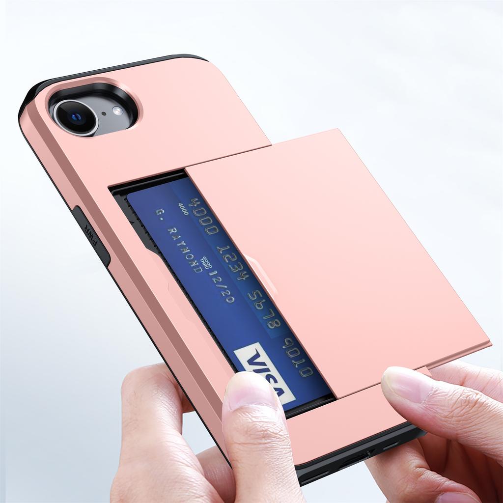 For iPhone 16e Case TPU+PC Dual Layer Armor Phone Cover with Sliding Card Slot