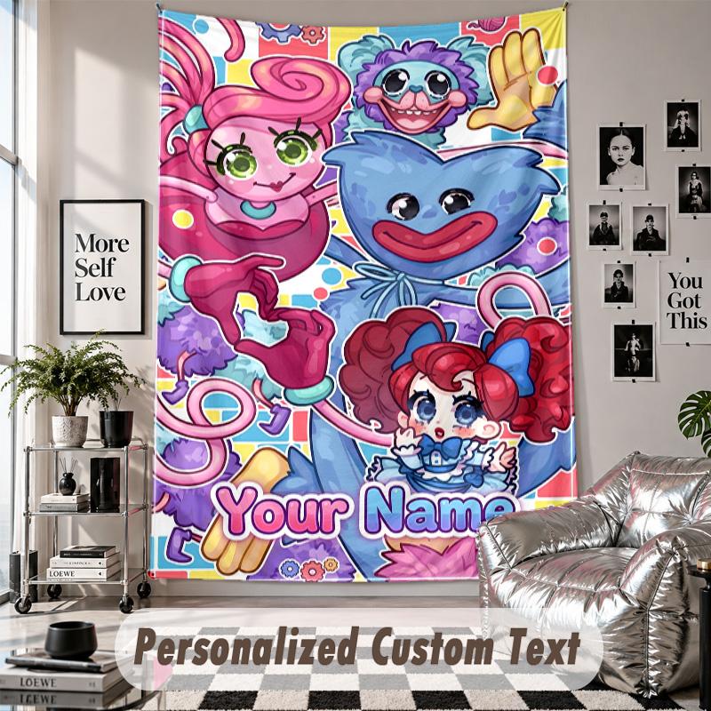 Wall Hanging Tapestry With Custom Name & Text, Poppy Playtime Decorative Tapestry For Bedroom