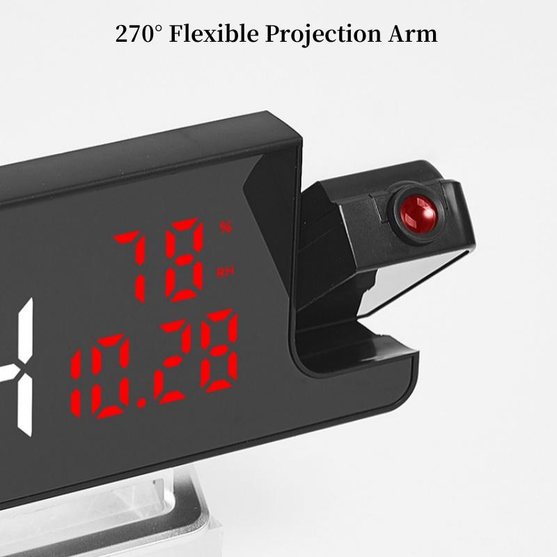 Вращение на 180° Цифровая проекция Будильник ТЕМПЕРАТУРА Влажность Дата Ночной режим Повтор Настольные часы 12/24 ч ℃/℉ Питание от USB Светодиодные часы