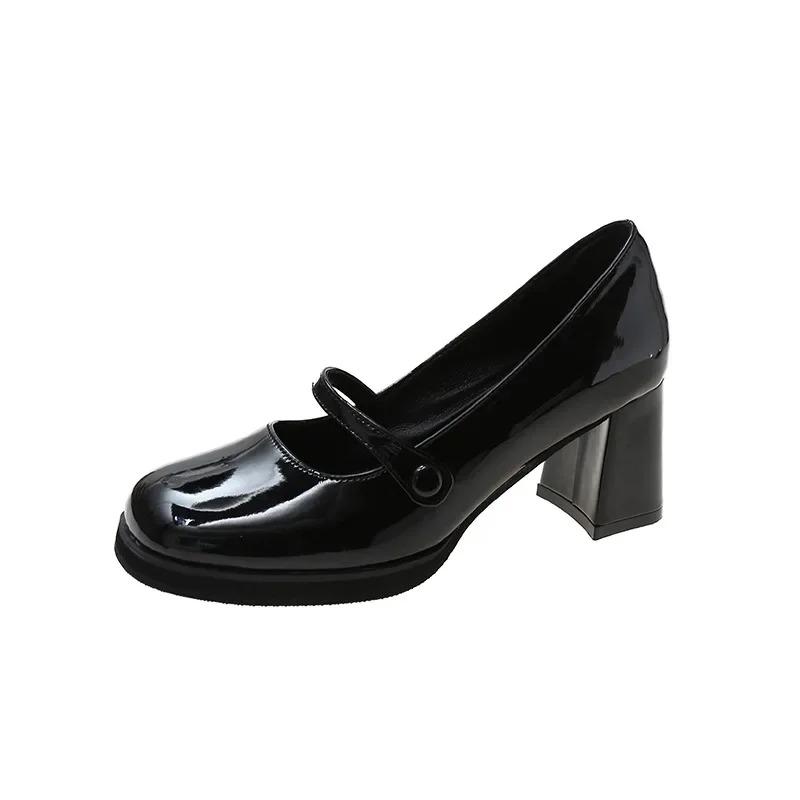 Женские туфли Мэри Джейн во французском стиле 2025 Весна Новые Винтажные Средний Толстый JKЖенская обувь Лолита Черные Одинарные туфли