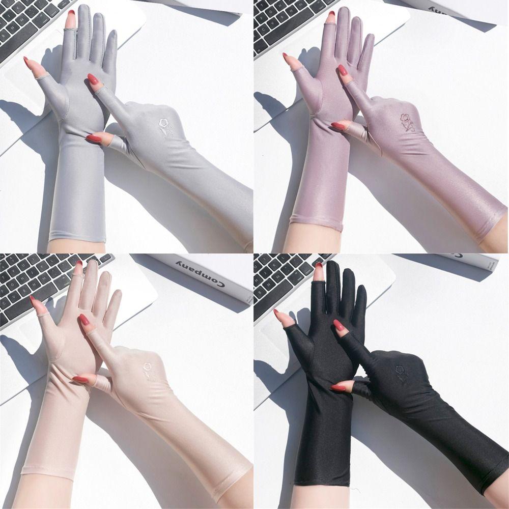 Women Girls Mid-long Slip Resistant Driving Gloves Etiquette Gloves Sunscreen Gloves Anti UV