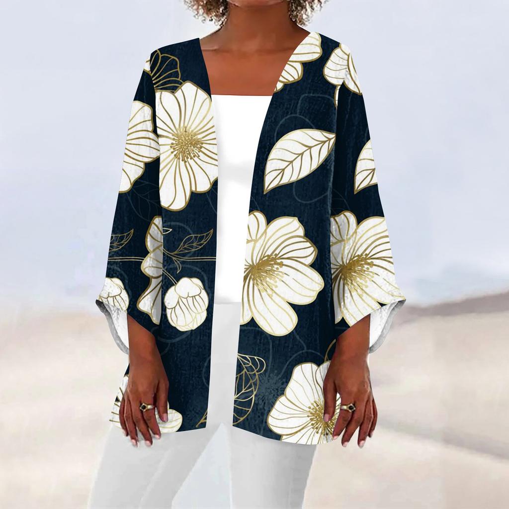 Women's Casual Fashion Printed Lightweight Medium Length Jacket Cardigan