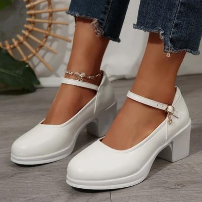 Модные туфли-лодочки на массивном каблуке с круглым носком и ремешком на щиколотке, туфли Мэри Джейн для женщин, элегантные туфли на высоком каблуке, офисная обувь, большой размер, Chaussure Femme