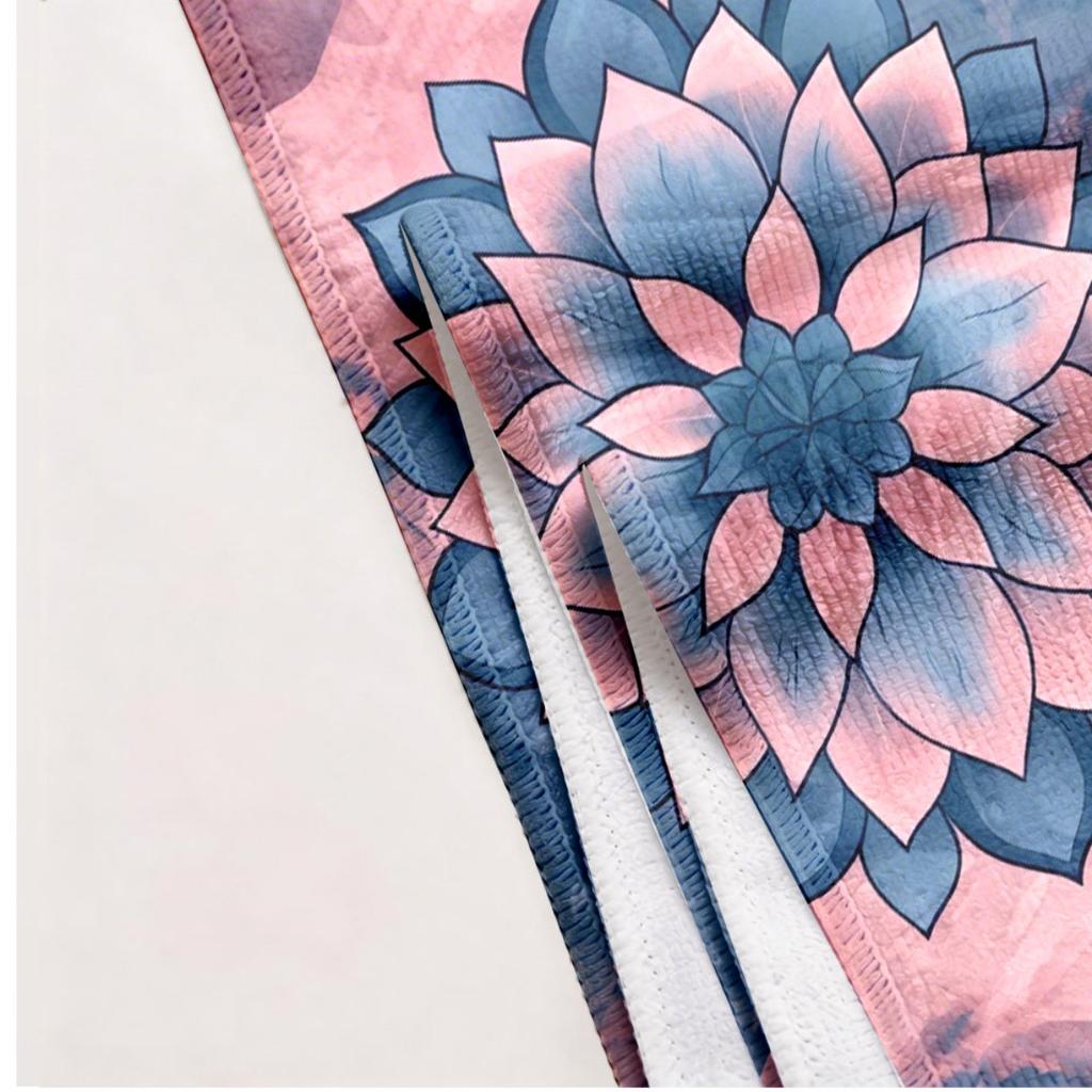 Lotus Symmetrical Mandala Theme polyester microfiber beach towel is highly absorbent, suitable for swimming and beach outings