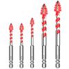 Four Flute Serrated Eccentric Drill Bits Set for Drilling Tiles Glass Marble Granite Wood Plastic Sizes 6 8 10 12mm